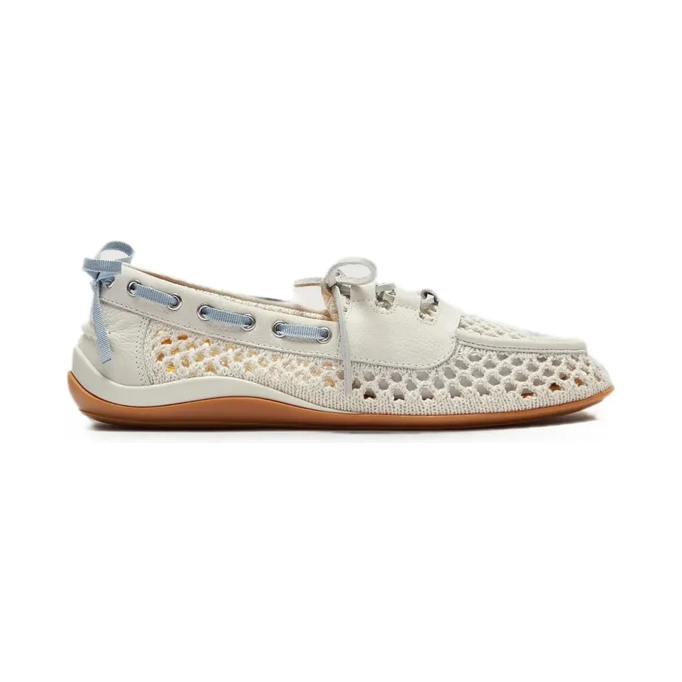LILI CURIA Mara crochet-knit boat shoes – Beige (LC61031)