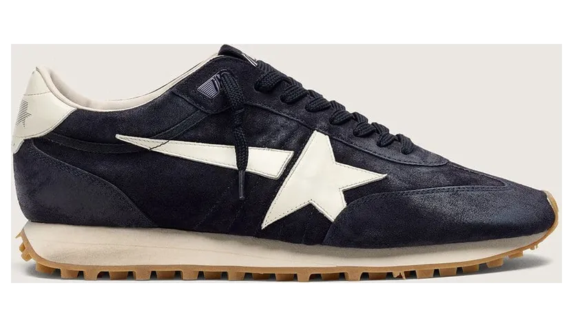 Golden Goose Women’S Marathon In Blue Navy Suede With Leather Star And Heel Tab (GWF01071.F008333.50857)