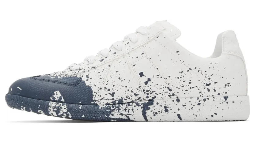 Maison Margiela Off-White & Blue Painted Canvas Sneakers (S58WS0101 P4711) (3)