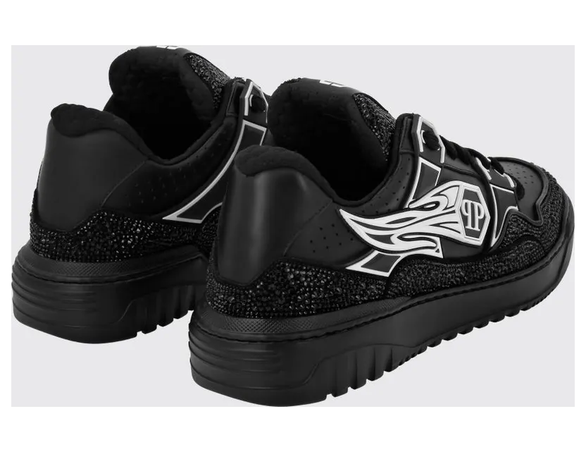 Philipp plein Leather and Rubber Rhinestone Sneakers Black (SAESMSC4015PLE010N0202) (2)