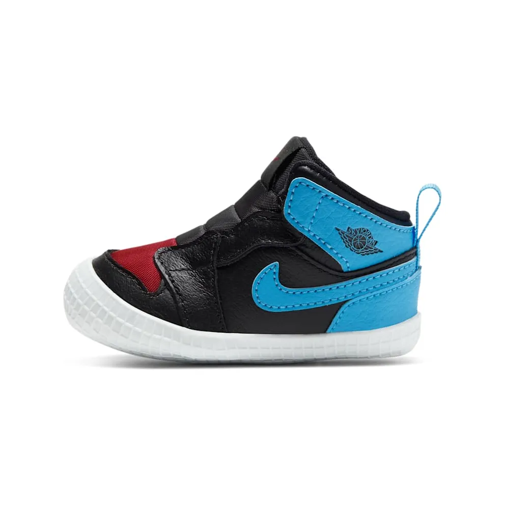 Jordan 1 Crib Bootie NC to Chi Leather Black/Dark Powder Blue-Gym Red (AT3745-046)