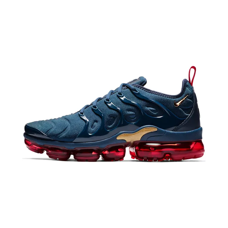 Nike Air VaporMax Plus Olympic “Midnight Navy / Black / University Red / Metallic Gold” (924453-405)