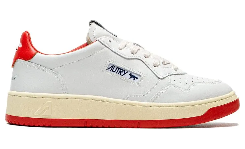 Autry Medalist Leather Low Maison Kitsuné White Red (AULM-MK02)