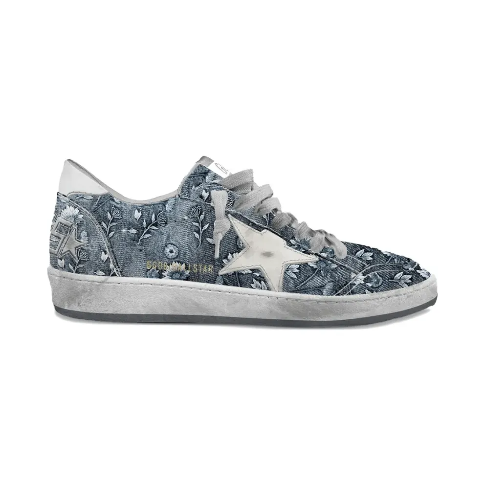 Golden Goose Ballstar with Embroidered Flowers – Blue (GWF00117F008144)