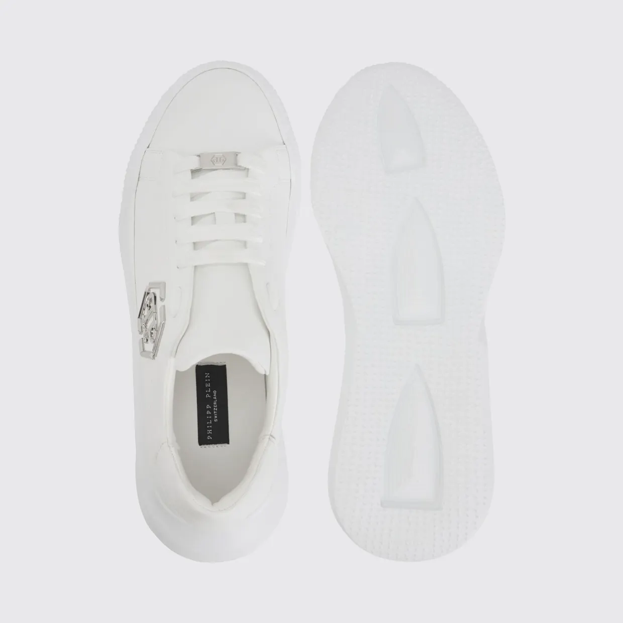 Philipp plein Low-Top Leather Sneakers with Hexagon Logo and Platform Sole White (UAFSUSC1081PLE010N01) (3)