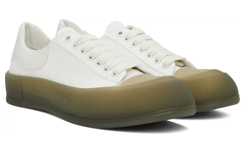 Alexander McQueen White & Khaki Deck Plimsoll Low Sneakers (667819W4MVW) (4)