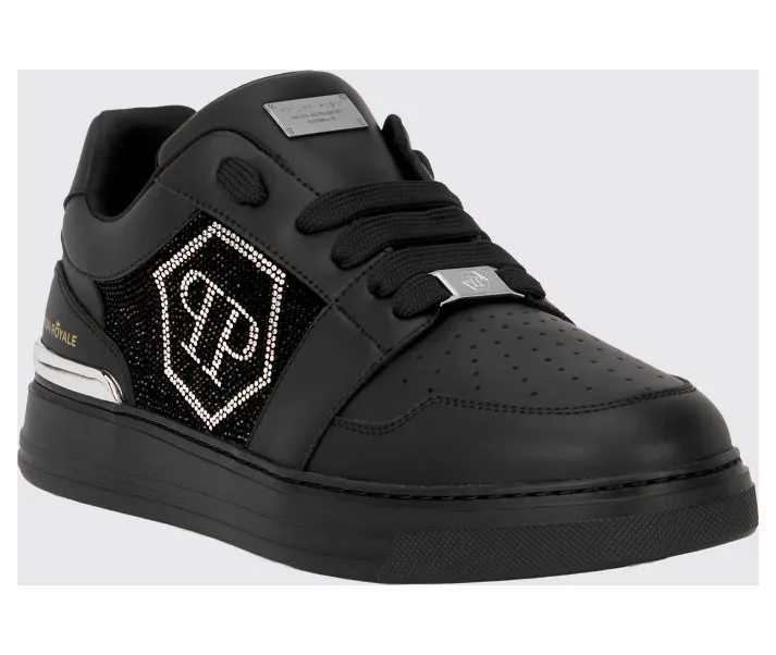 Philipp plein Hexagon Royale Leather Sneakers with Rhinestone Hexagon Logo Black (UAFSUSC1086PLE022N0202)