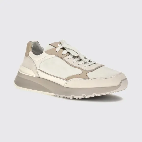 Brunello cucinelli Bicolor Suede and Leather Low-Top Sneakers with Serrated Sole White (MZUSNEO355CTG72)