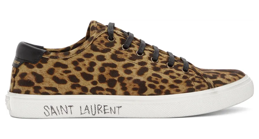 Saint Laurent Beige & Black Print Malibu Low-Top Sneakers (6064081VV10)