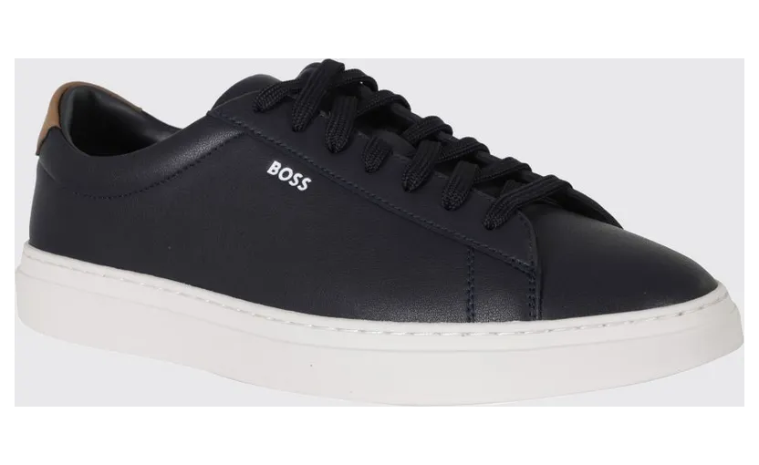 Boss Kieran Low-Top Trainers in Smooth Leather with Printed Logo Blue (50552853403)