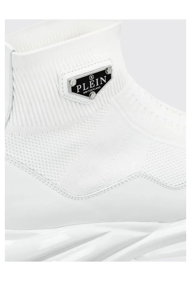 Philipp plein High-Top Slip-On Sneakers with a Sock Design and Leather Inserts White (LABSUSC0466PTE120N01) (2)