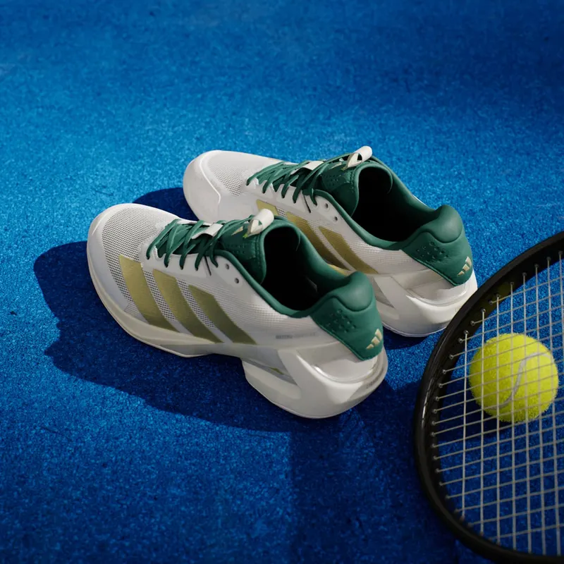 Adidas Adizero Ubersonic 5 Tennis Shoes Core White / Gold Metallic / Collegiate Green (IH3087)