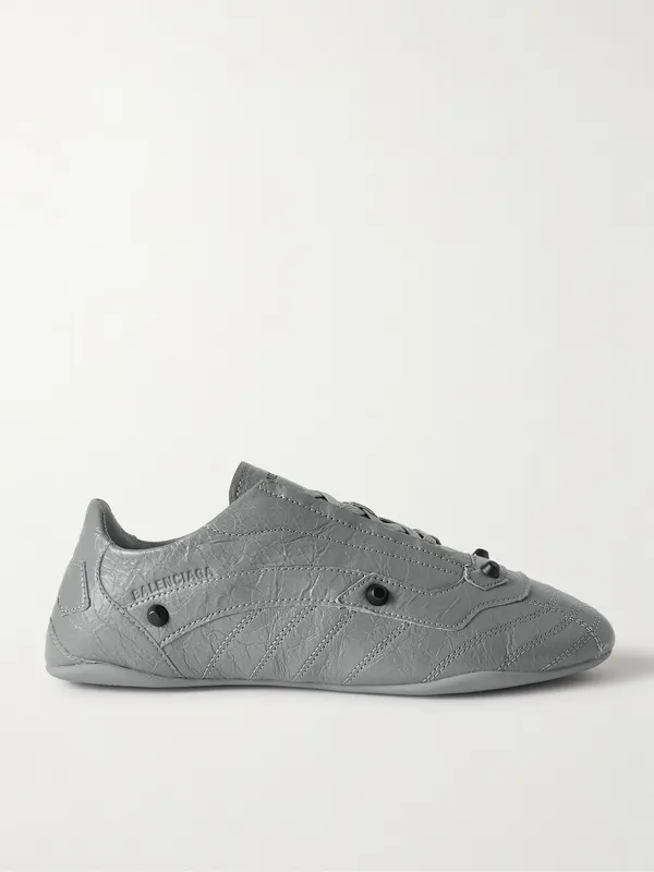 Balenciaga City Studded Cracked Leather Sneakers Gray (856694WZENC)