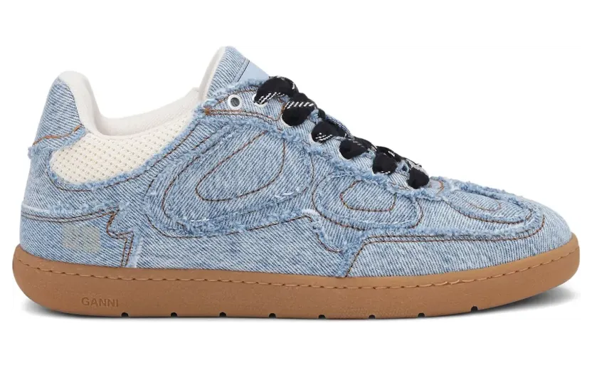 GANNI Gerafelde sneakers met vlakken – Blauw (S3084)