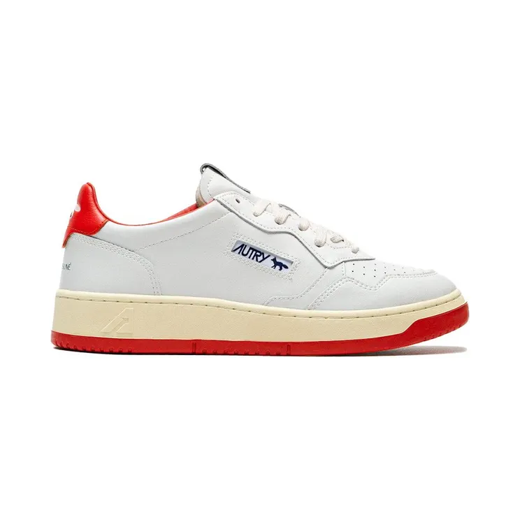 Autry Medalist Leather Low Maison Kitsuné White Red (AULM-MK02)