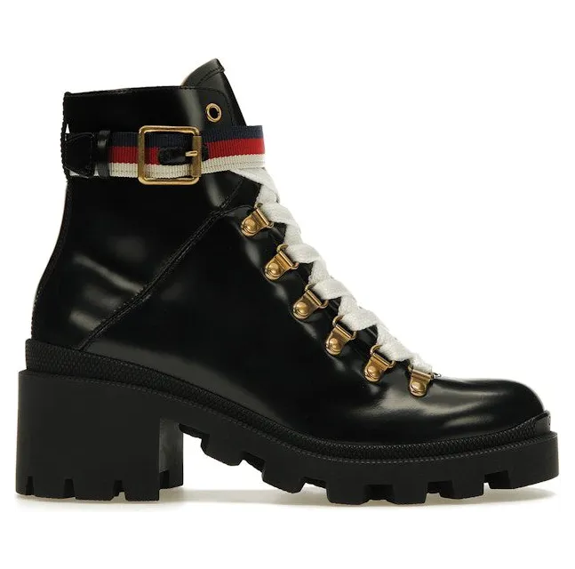 Gucci Sylvie Web 55mm Ankle Boot Black Leather (481156 DKS30 1159)
