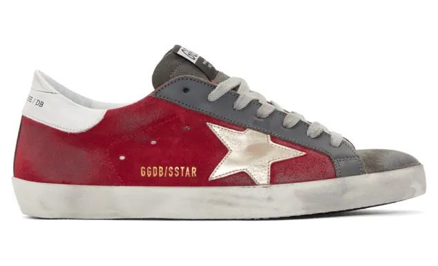 Golden Goose Red and Grey Suede Superstar Sneakers (G35MS590.Q54)