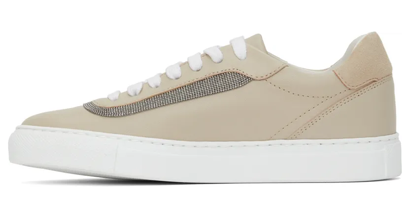 Brunello Cucinelli Beige Leather Sneakers (MZCWG2135) (3)