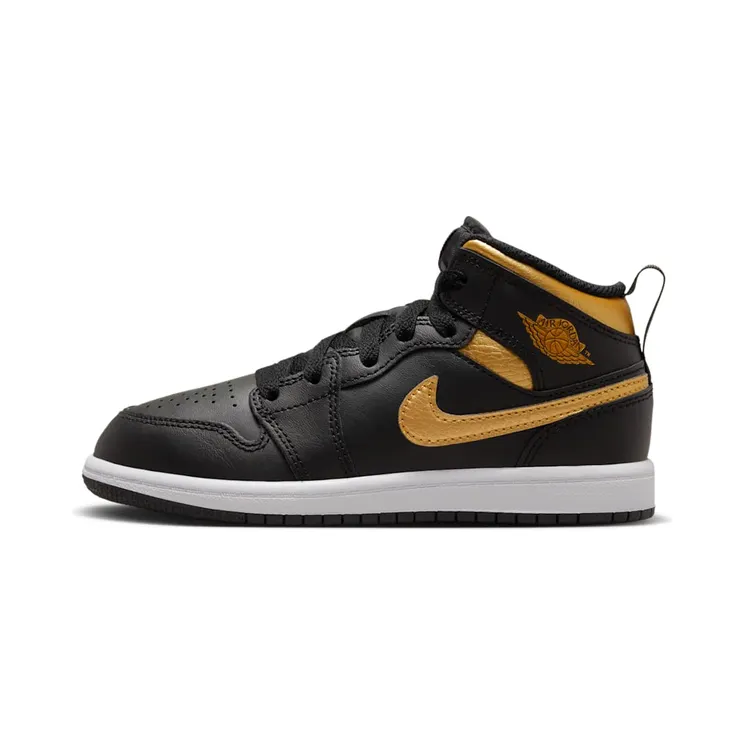 Jordan 1 Mid “Black / White / Metallic Gold” (DQ8424-071)