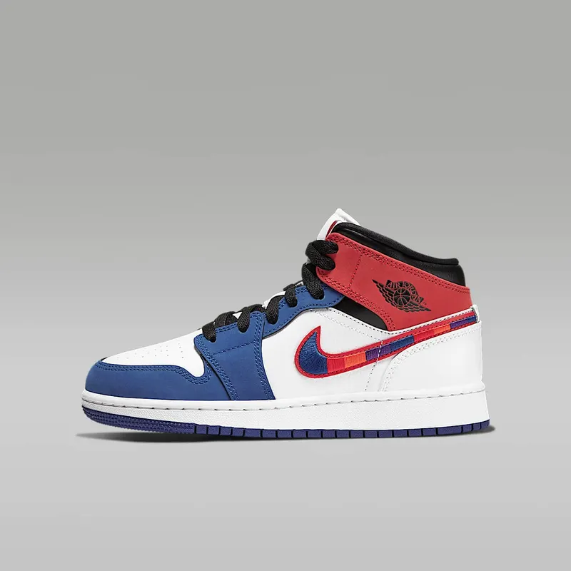 Jordan 1 Mid Rush Blue University Red (GS) White/Rush Blue-Black-University Red (BQ6931-146)