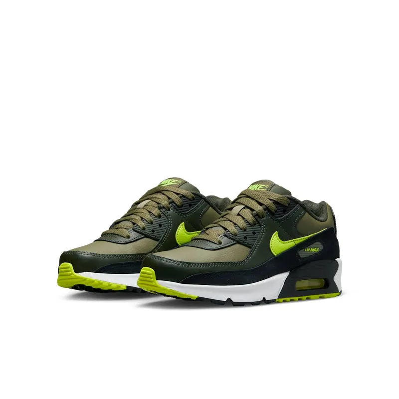 Nike Air Max 90 Leather GS “Medium Olive Volt” (DV3607-200)