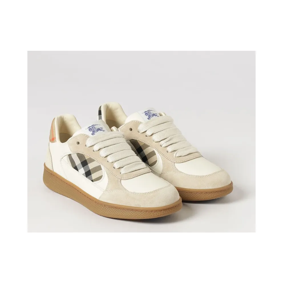 BURBERRY Terrace Low Top Trainers in Leather with Vintage Check Inserts Beige (8127510)
