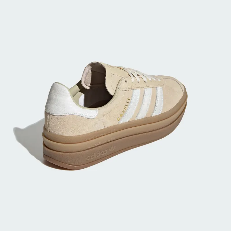 Adidas GAZELLE BOLD Shoes Stone Khaki / Cream White / Gold Metallic (IH4201)