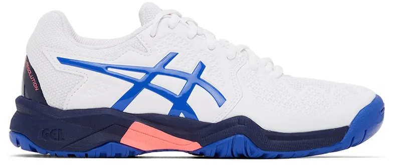 Asics Kids White & Blue Gel-Resolution 8 Big Kids (1044A018-107)