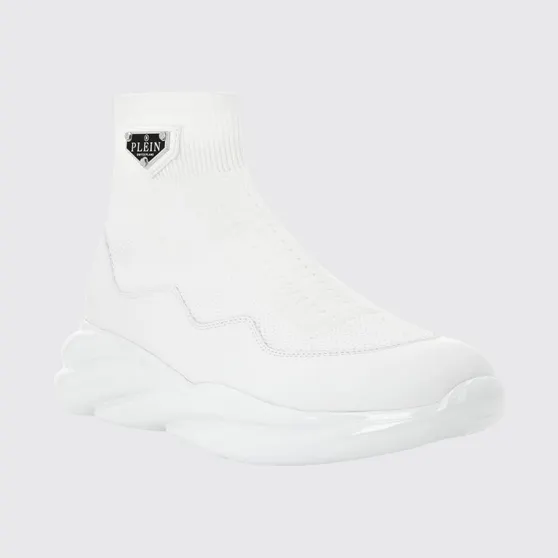 Philipp plein High-Top Slip-On Sneakers with a Sock Design and Leather Inserts White (LABSUSC0466PTE120N01)