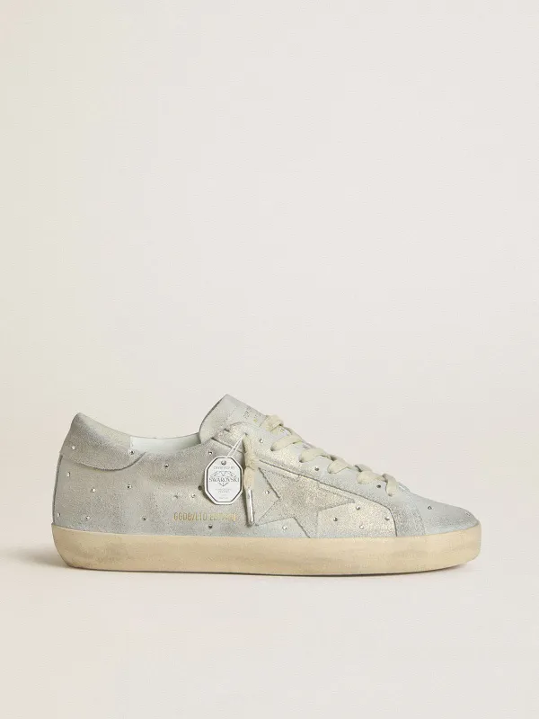 Golden Goose Super-Star Ltd In Platinum Suede And Swarovski Crystals With Platinum Suede Star (GWF00101.F007848.65157)