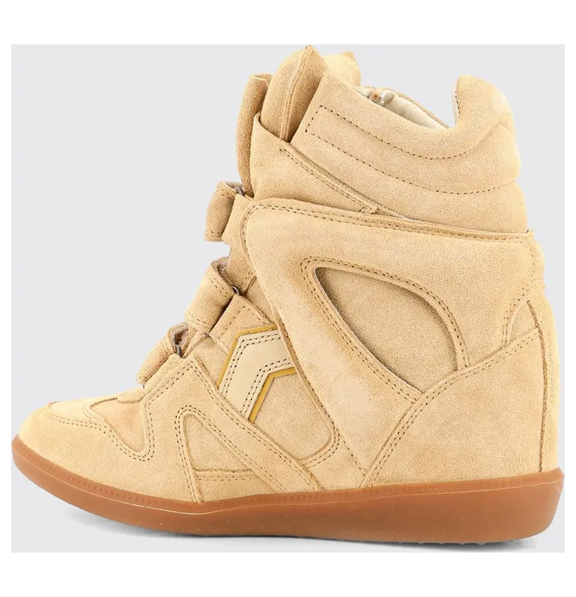 Isabel Marant Bekett High-Top Wedge Sneakers in Suede Calfskin Beige (BK0010FAC1E02SBEGW) (2)