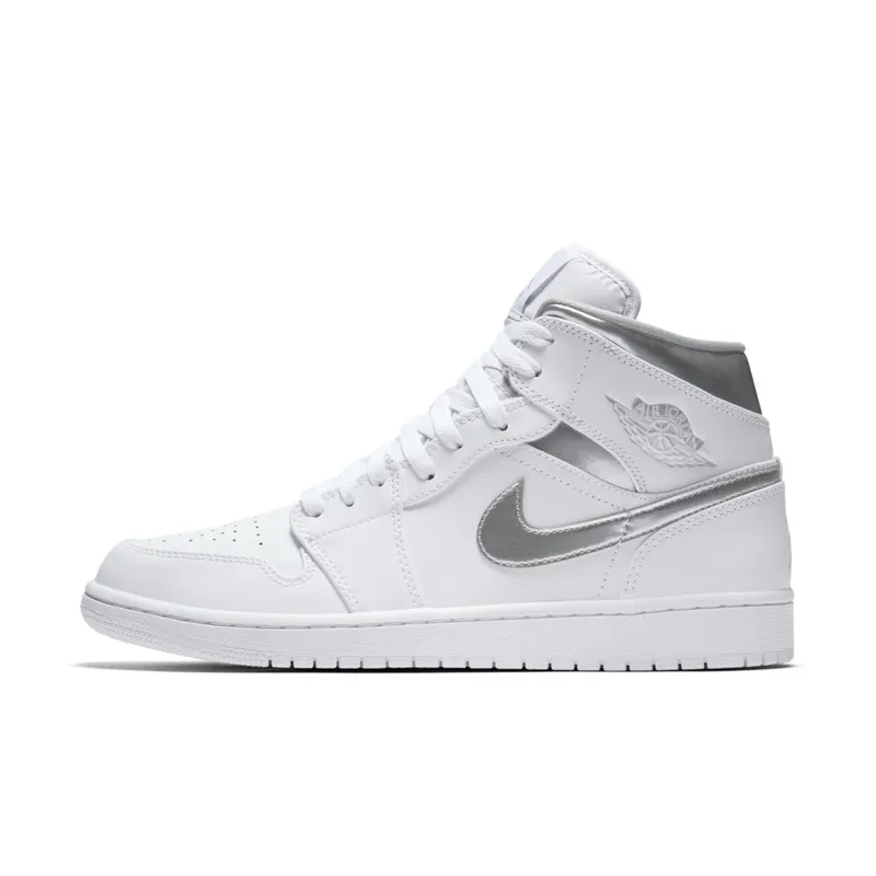 Jordan 1 Retro Mid Pure Money White/Metallic Silver-White (554724-105)