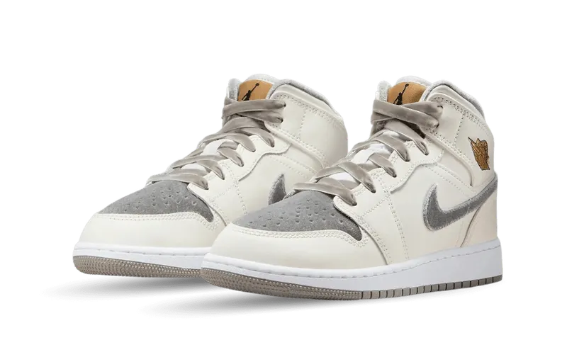 Nike Air Jordan 1 Mid SE Grey Velvet Toe (GS) (FB9899-100)