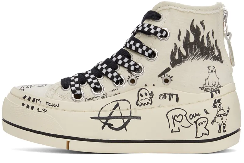 R13 Off-White Graffiti Double Grommet Kurt Sneakers (R13S5030-S047C)