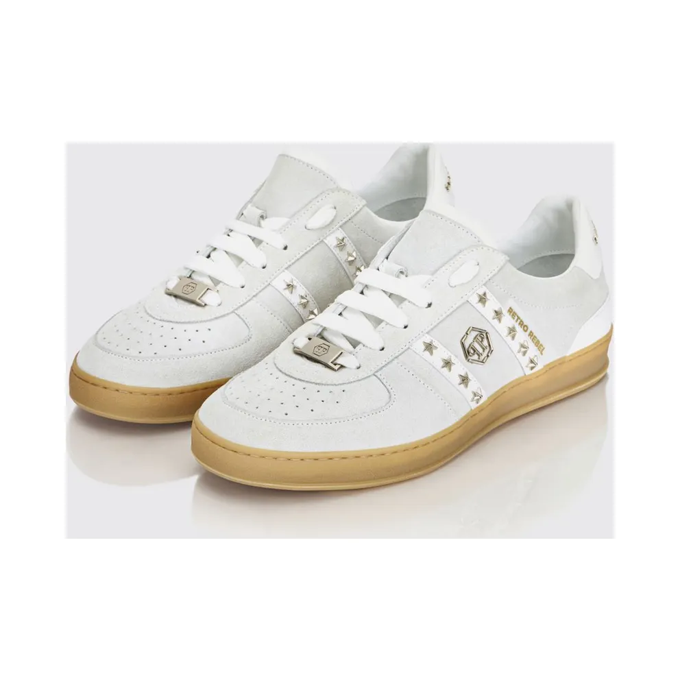 Philipp plein Retro Rebel Suede Sneakers with Applied Stars White (SAFSUSC0911PLE009N01)