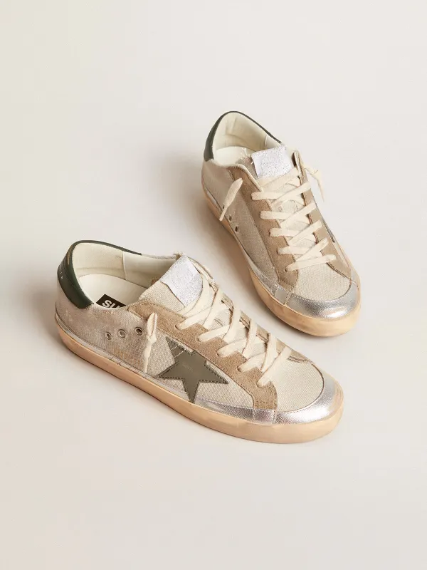 Golden Goose Super-Star In Gray Canvas With A Green Leather Star And Heel Tab (GWF00484.F005943.60521) (2)