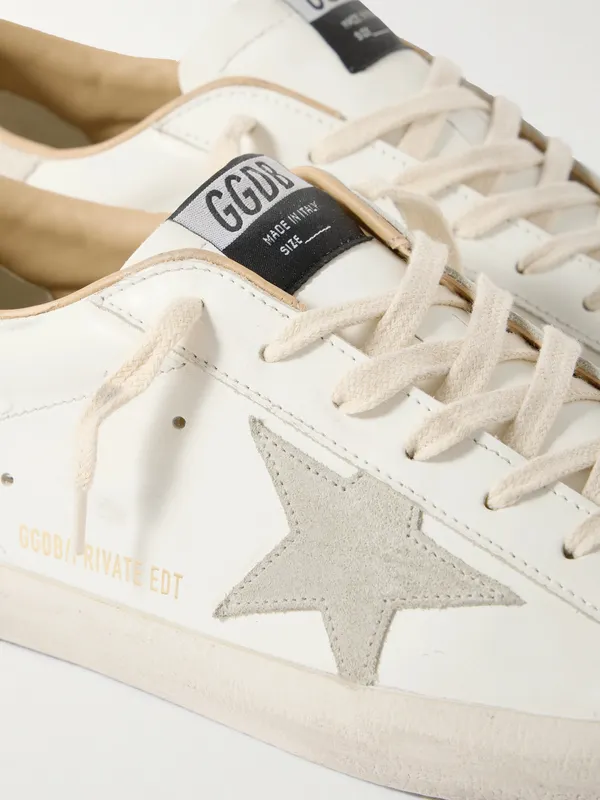 Golden Goose Super-Star Distressed Suede-Trimmed Leather Sneakers White (GMF01119.F008830) (4)