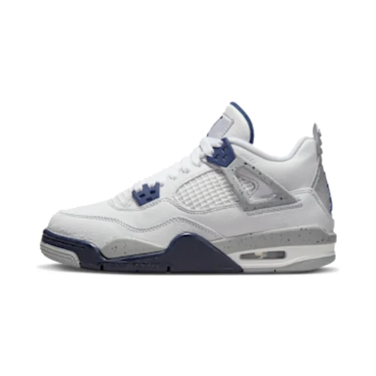 Air Jordan 4 Retro GS “White / Light Smoke Grey / Fire Red / Midnight Navy” (408452-140)