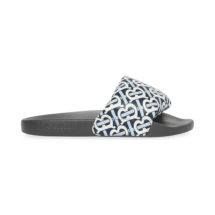 Burberry Furley TB Flock Slides White Navy Leather (8048581)