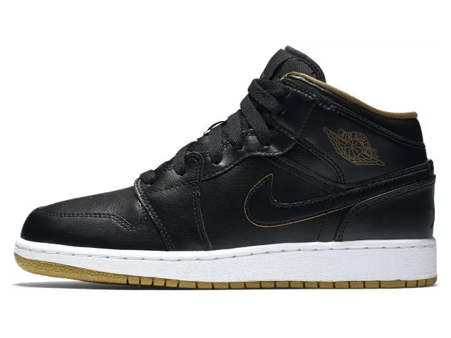 Jordan 1 Mid Black Metallic Gold (GS)