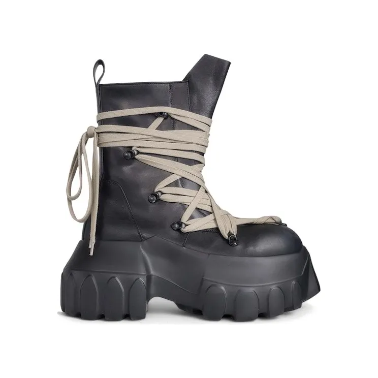 Rick Owens Hollywood Megalace Mega Tractor Boot Black (RU01E5867 LOOW1 99)