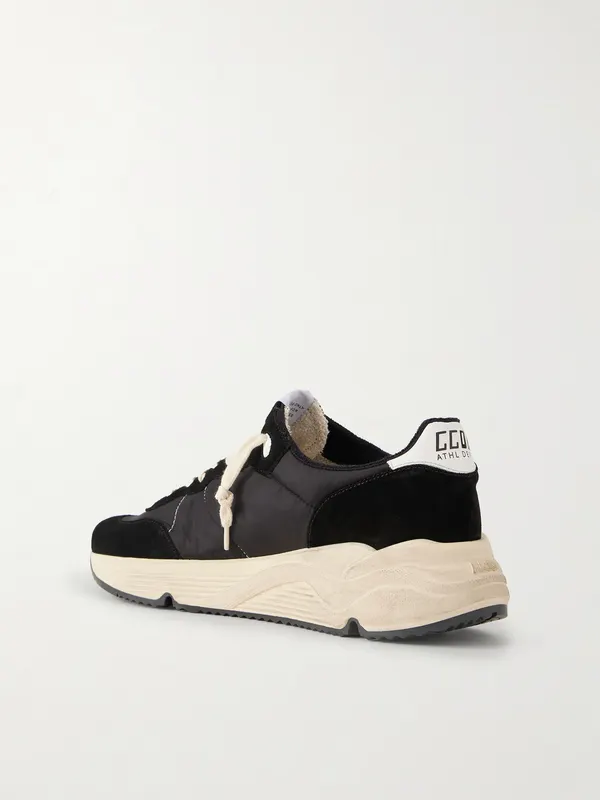 Golden Goose Running Sole Leather-Trimmed Suede and Shell Sneakers Black (GMF00272.F004756) (4)