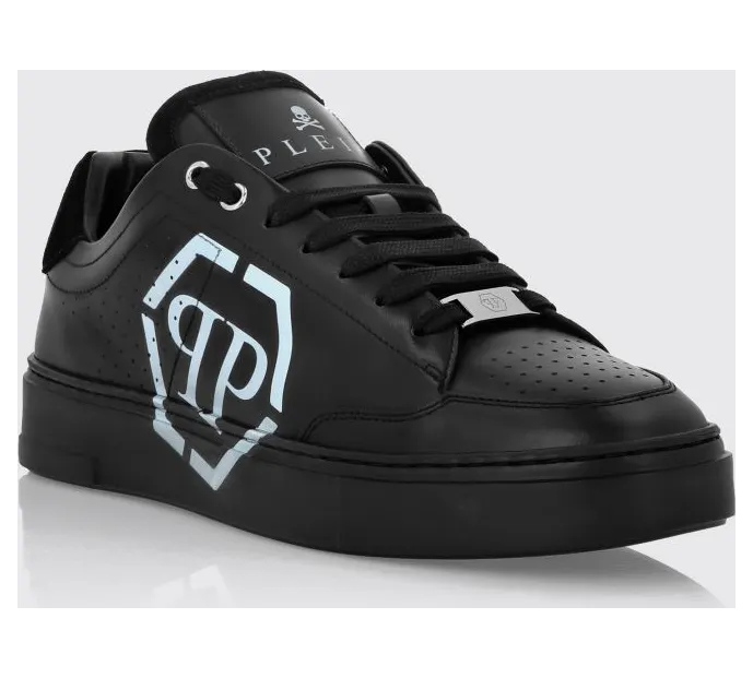 Philipp plein Monogram Calf Leather Low-Top Sneakers with Hexagon Logo Black (UAESMSC4062PLE005N0202)