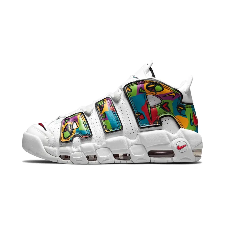 Nike Air More Uptempo Peace, Love, Swoosh “White / Black / University Gold / University Red” (DM8150-100)