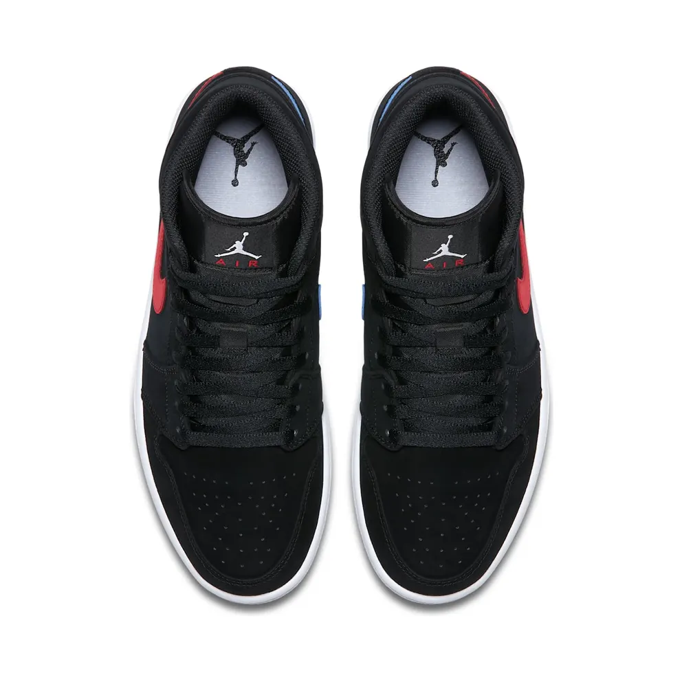 Jordan 1 Mid Multi-Color Swoosh Black Black/Varsity Red-Varsity Royal-White-Cement Grey (554724-065)