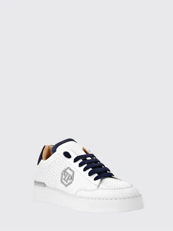Philipp plein Leather and Suede Low-Top Sneakers with Monogram and Logo White (SADSUSC0537PLE022N0114)