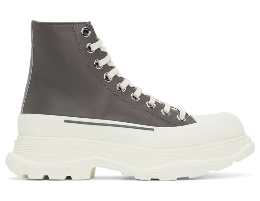 Alexander McQueen Grey Leather Tread Slick High Sneakers (627206WIAG6)