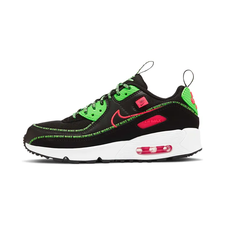 Nike Air Max 90 SE Worldwide Pack “Black / Green Strike / White / Flash Crimson” (CV7665-001)