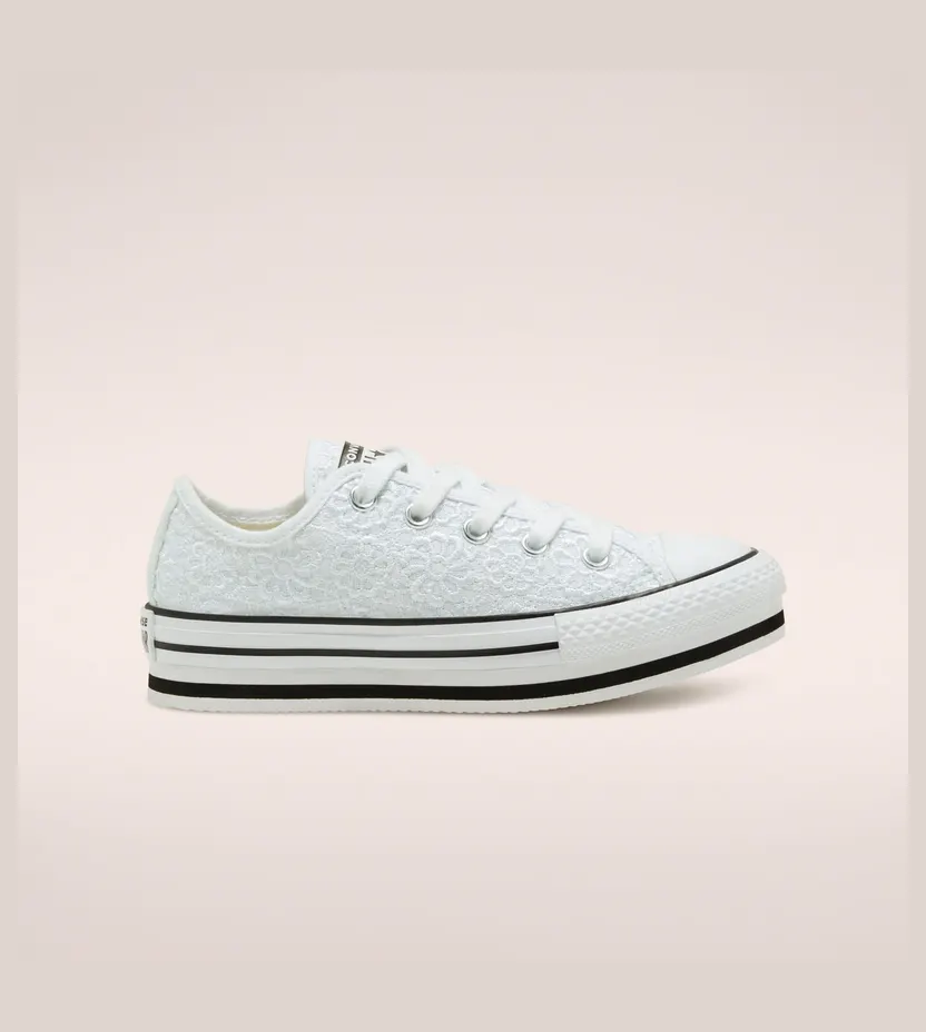 Converse Daisy Crochet Platform Chuck Taylor All Star Low Top voor kids White/white/black (668933C)