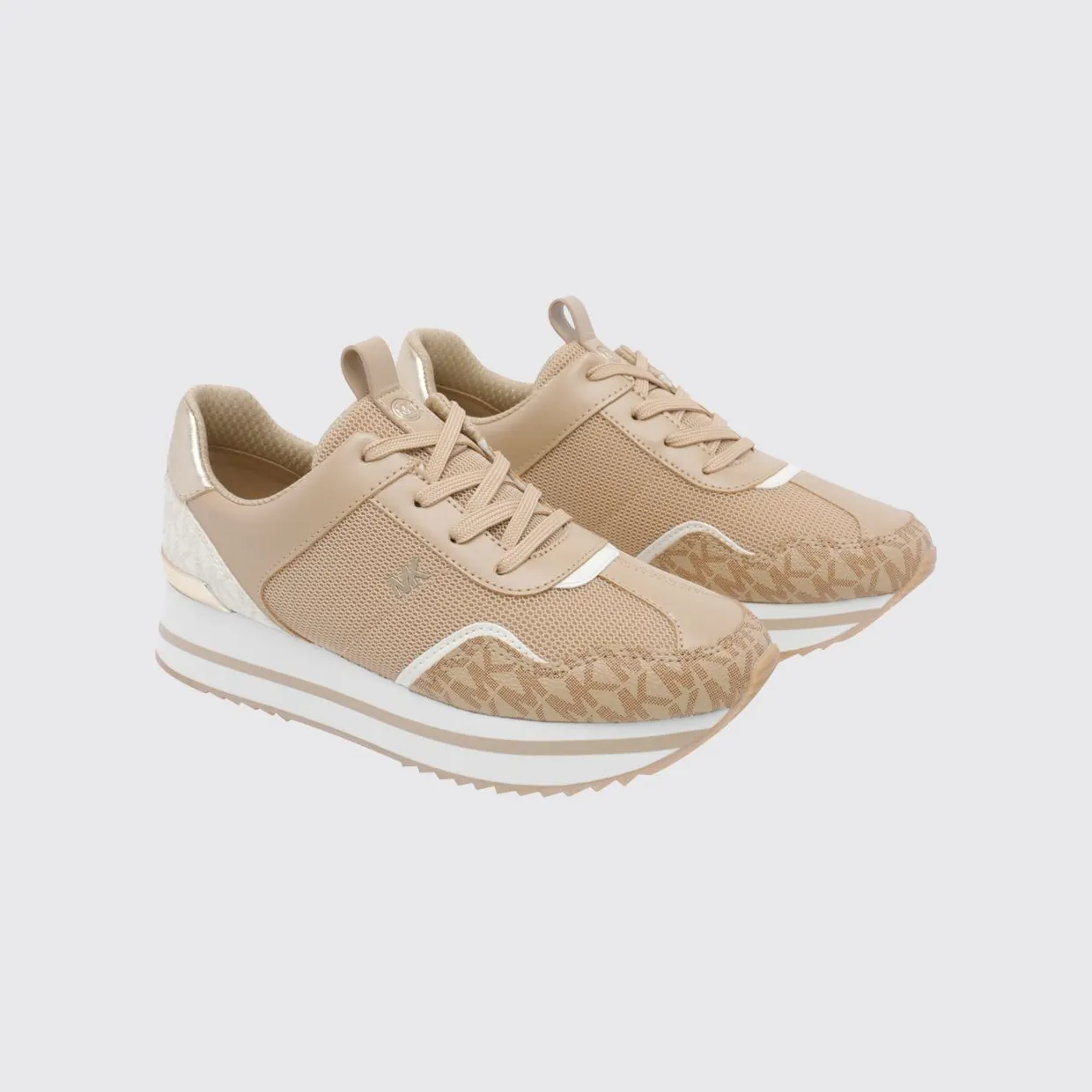 Michael Kors Raina Platform Sneakers in Monogram Canvas and Mesh with Platform Sole Beige (43T6RNFS1D156)